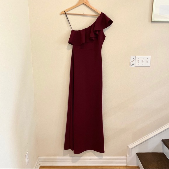 Lulus Burgundy One-Shoulder Ruffle Maxi Dress - Picture 6 of 14